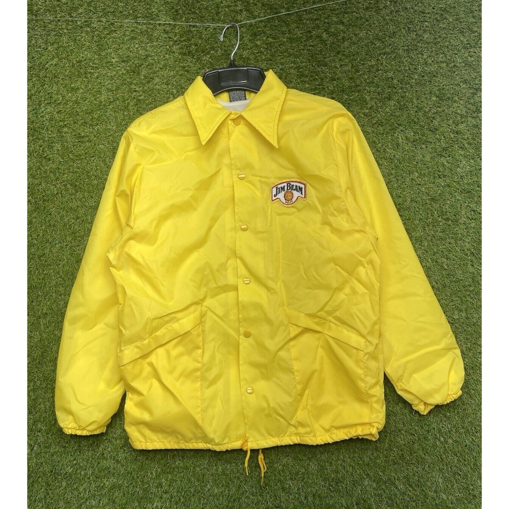 Vintage Jim Beam Windbreaker Mens Medium Yellow Button Up by Hilton Softshell